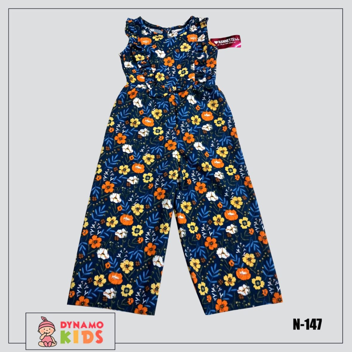 New long jumpsuit navy blue(with yellow and orange flower)