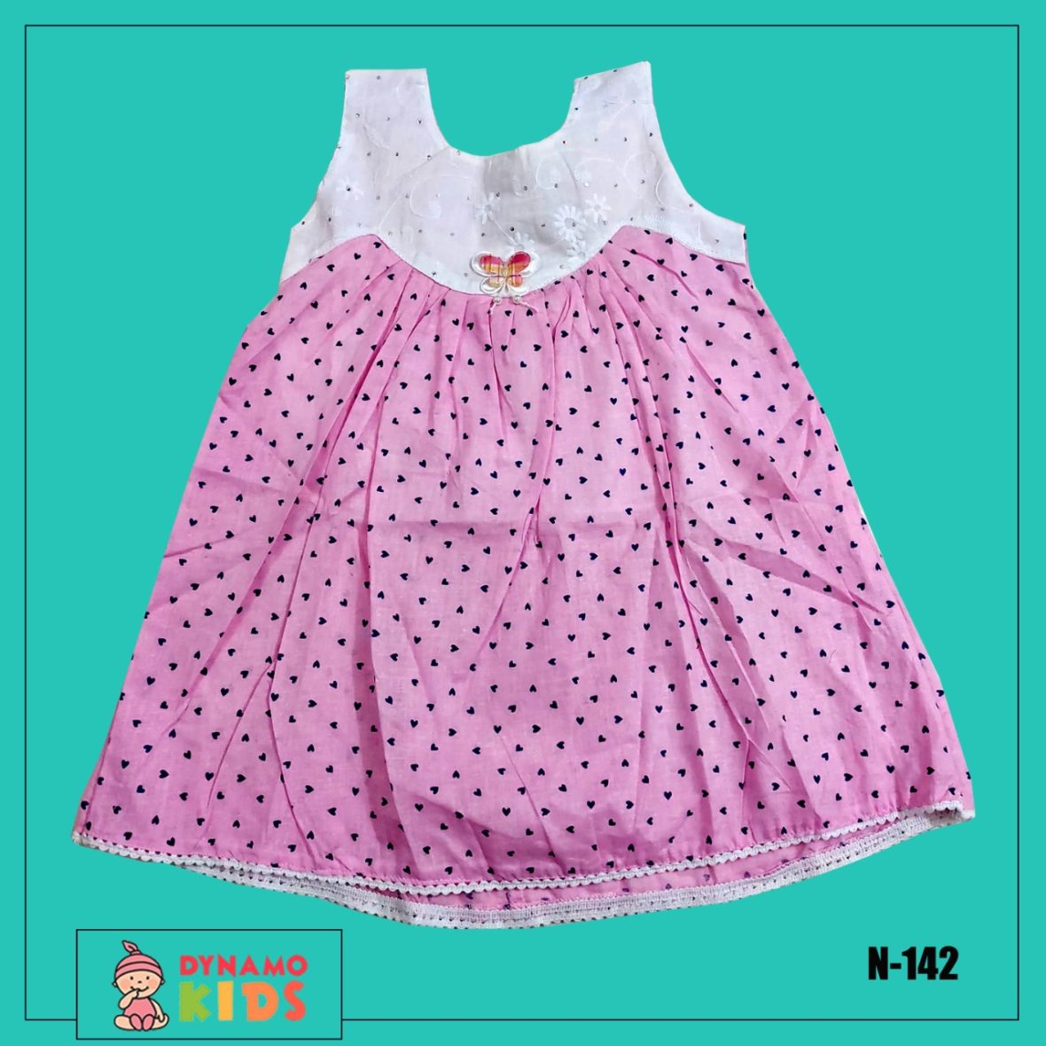 New cotton frock baby pink with white love