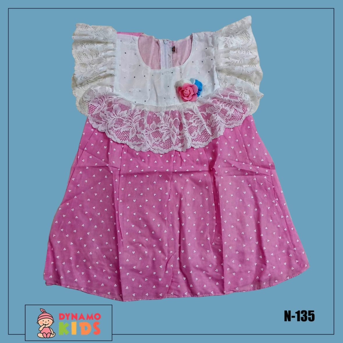 New cotton frock baby pink(white white love flower)