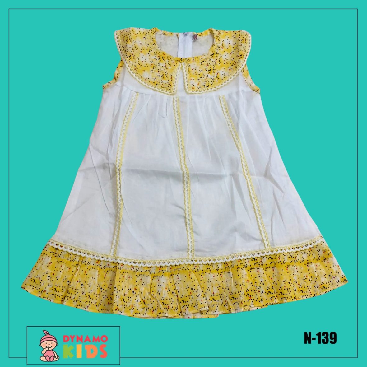 New cotton frock yellow(with red and black dot)