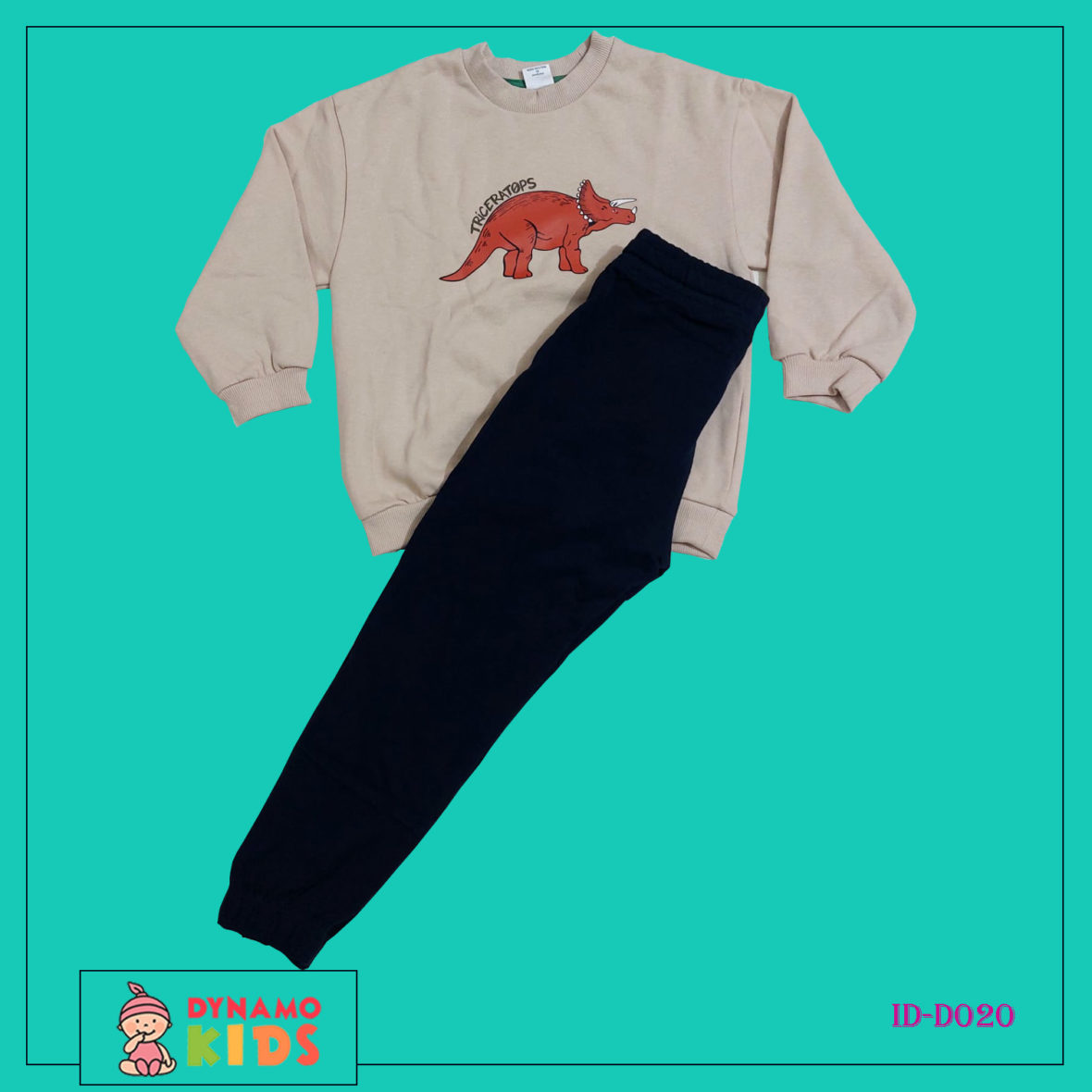 New Sweatshirt set Light broun with black trouser(dinosaur)