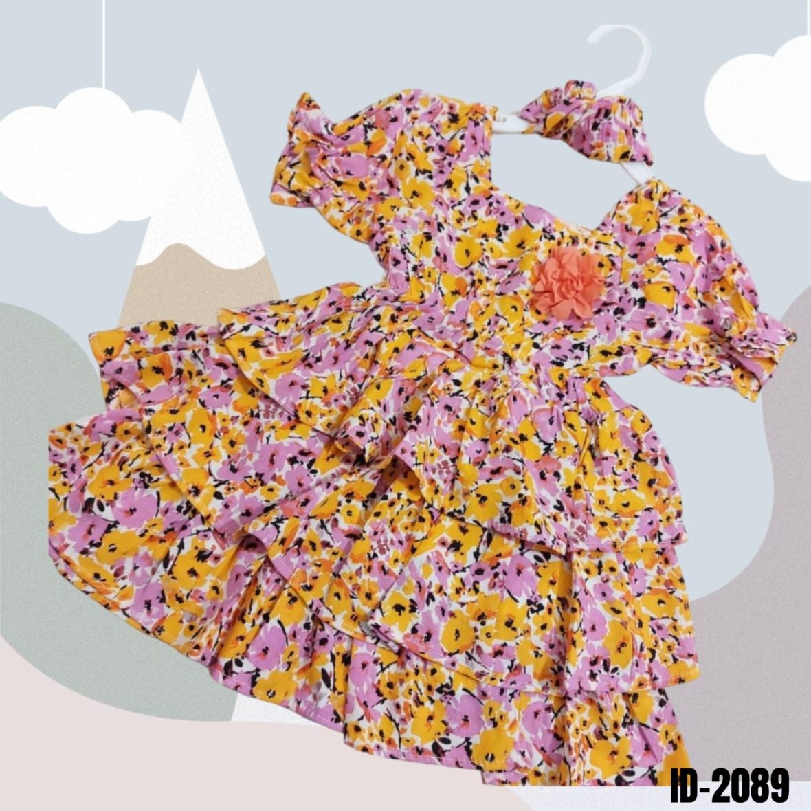 New fancy three layers purple frock with yellow flower