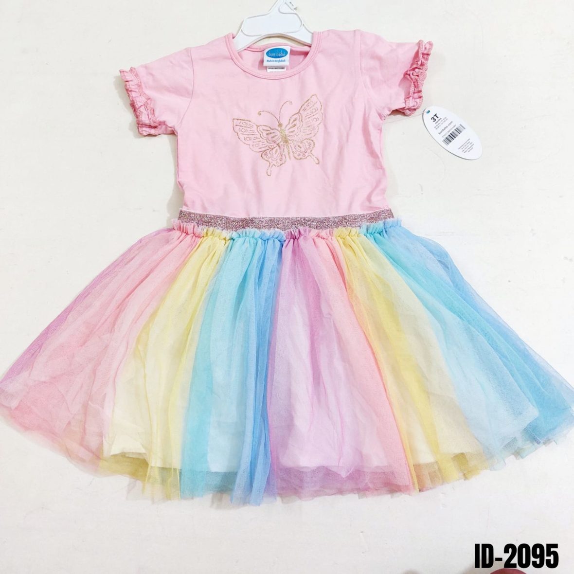new fancy rainbow frock baby pink with butterfly