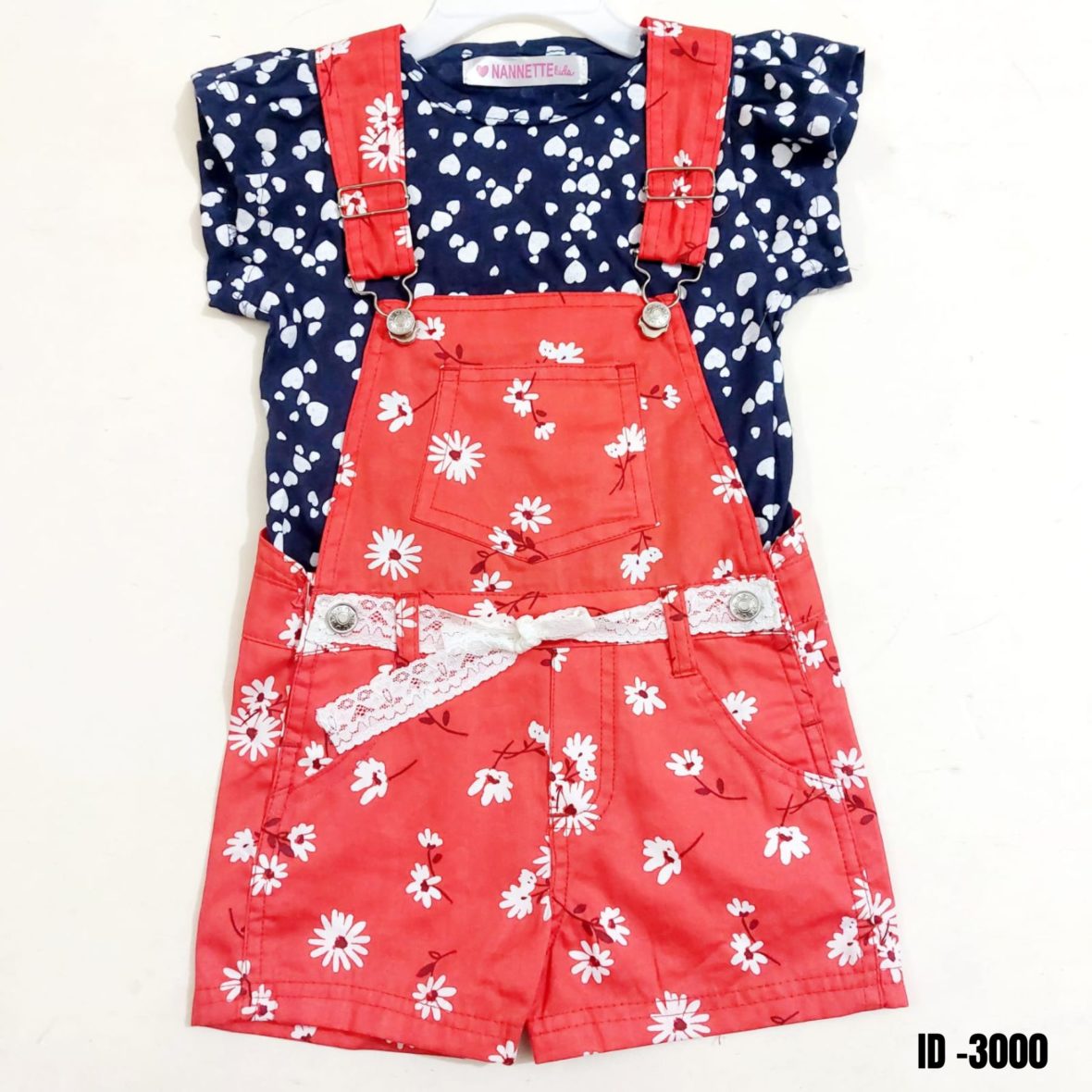 New fancy red mixed flower rumper with blue t-shirt