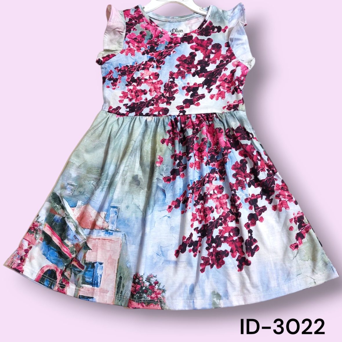 New half sleeve frock sky blue with purple flower