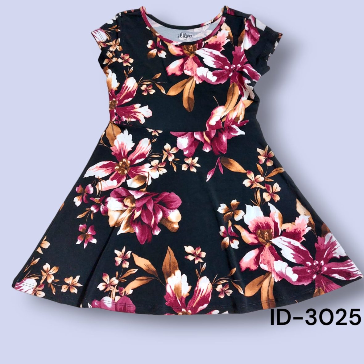 New half sleeve frock black with purple flower