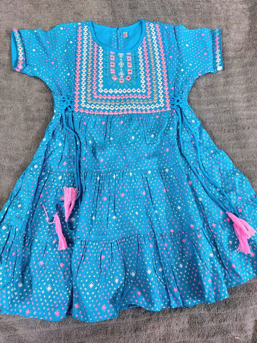 Sky Cotton Frock with Embroidery