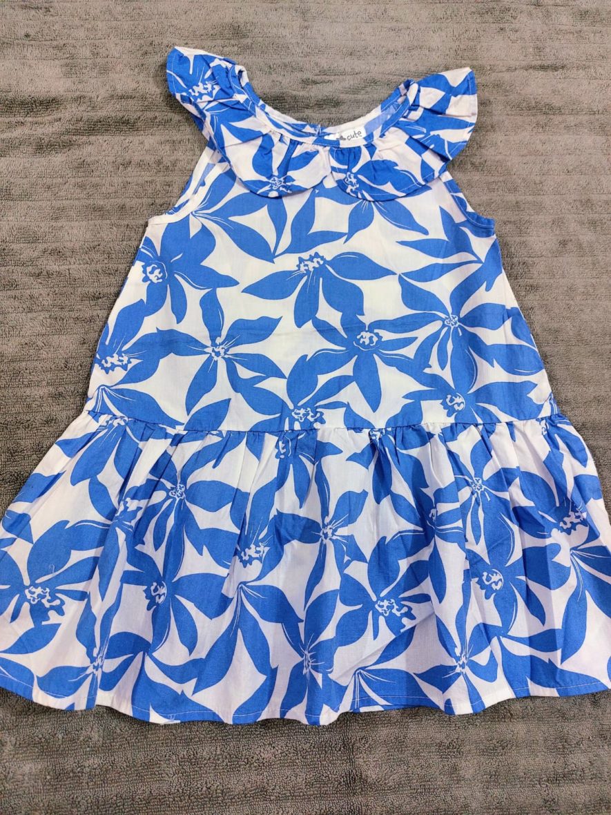 Girls Cotton Blue Frock with Flower