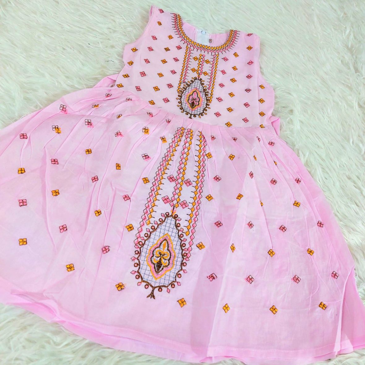 Cotton Frock With Baby Pink with Embroidery