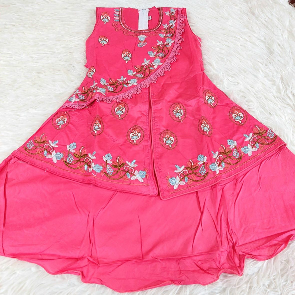 Cotton Frock with hot pink embroidery