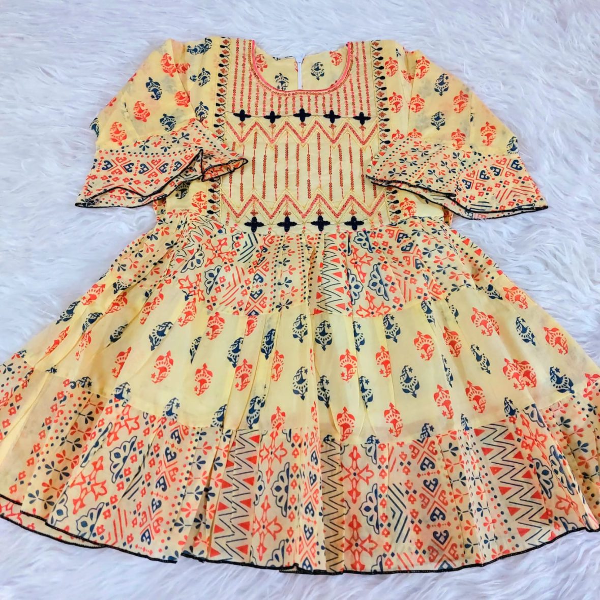 Cotton Frock Yellow with Sequence