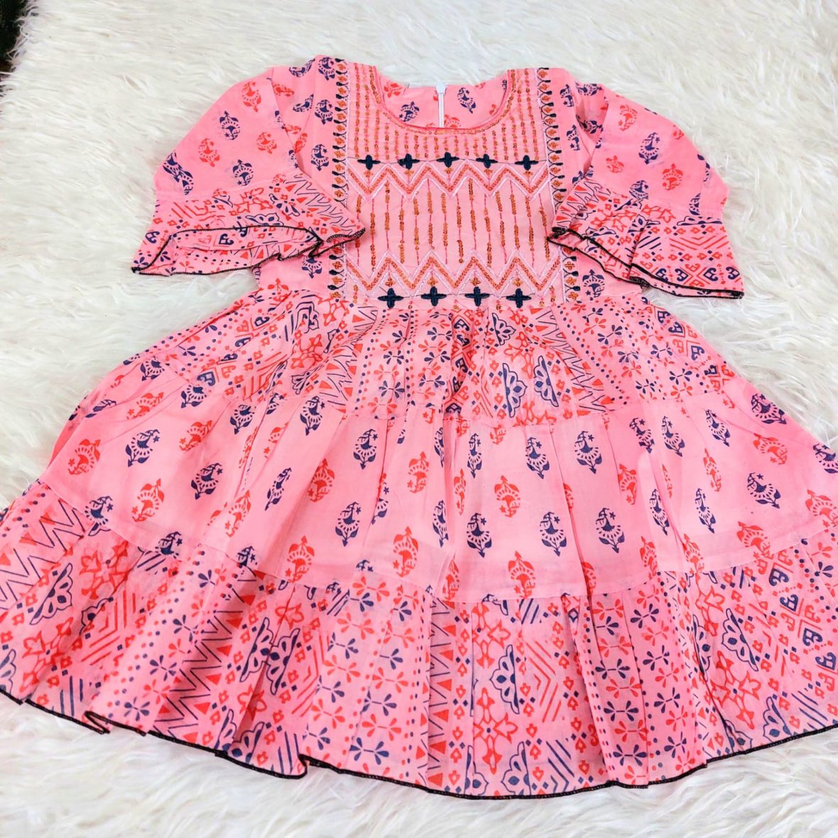 Cotton Frock Pink with Sequence