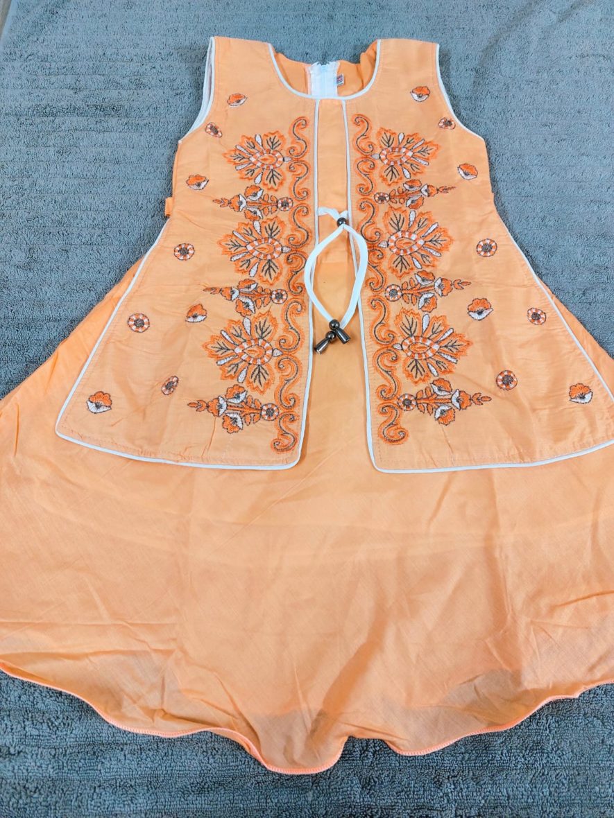 Cotton Frock With Orange with Embroidery