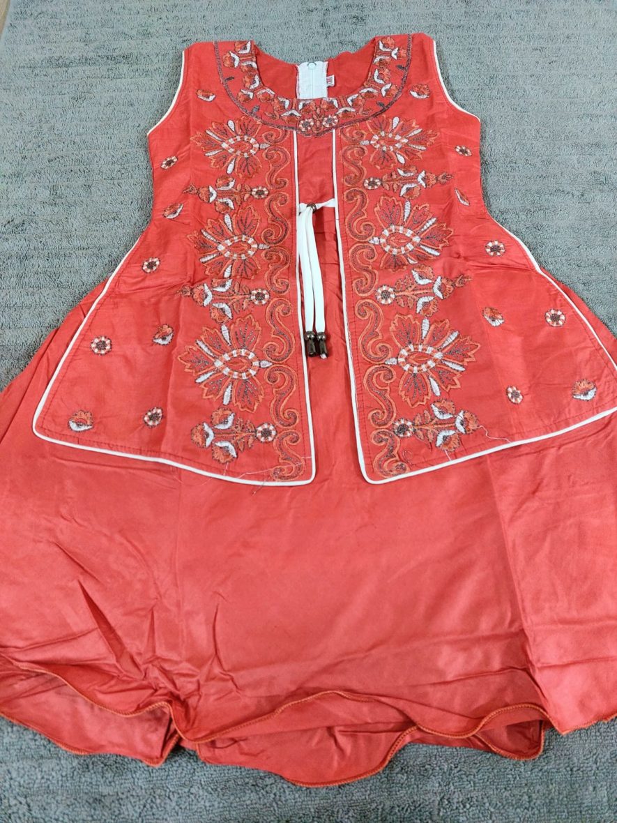 Cotton Frock With Light Brown with Embroidery